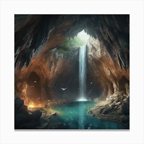 Waterfall In A Cave 2 Canvas Print