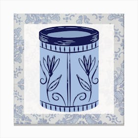 Blue Jar With Flowers Canvas Print