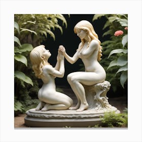84 Garden Statuette Of A Small Kneeling Blonde Woman With Clasped Hands Praying At The Feet Of A Statu Canvas Print