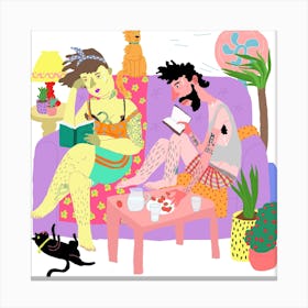 Heat Wave Couple On The Couch Square Canvas Print