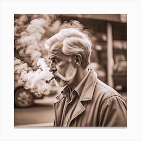 Old Man Smoking A Cigarette Canvas Print