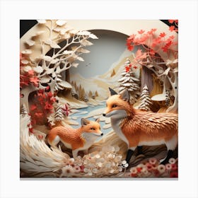 Christmas Foxes in the forest Canvas Print