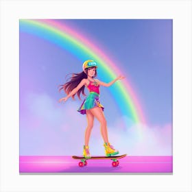 Rainbow Girl Skateboarding Canvas Print