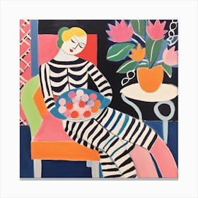 Woman With A Bowl Of Fruits, The Matisse Inspired Art Collection Canvas Print