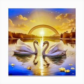 Swans In The Water Canvas Print