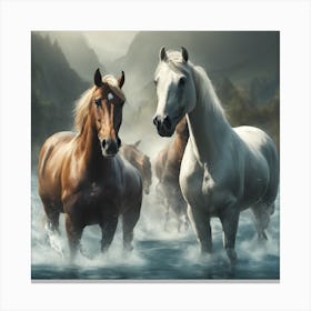 Horses In The Water 2 Canvas Print