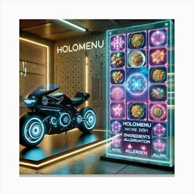 A Futuristic Holomenu Display Beside A High Tech M Canvas Print