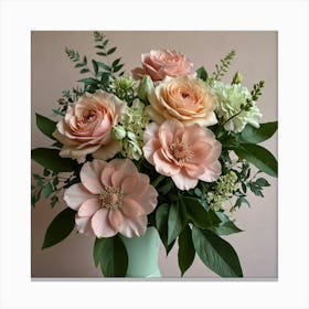 Peach Roses In A Vase Canvas Print