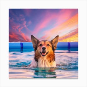 A Dog Enjoying In A Swimming Pool Canvas Print