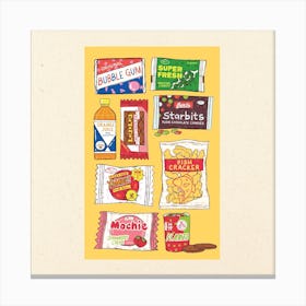 90s Snacks Yellow Square Canvas Print