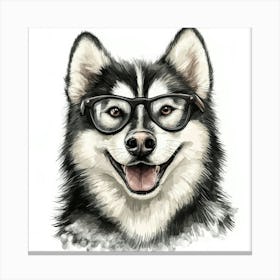 Husky Dog With Glasses Canvas Print