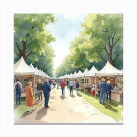 Watercolor Painting Of An English Arts And Crafts Fair With Exhibitors And Visitors 1 Canvas Print