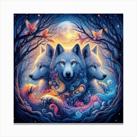 Three Wolves In The Forest Canvas Print