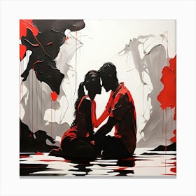 Silhouette Couple Kissing In Water abstract art sumi-e Lienzo