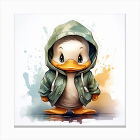 Watercolour Cartoon Duck In A Hoodie Canvas Print