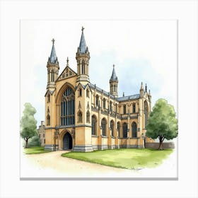 Watercolor Scene Of The King’S College Chapel In Cambridge, Capturing Its Gothic Design And Serene Setting Canvas Print