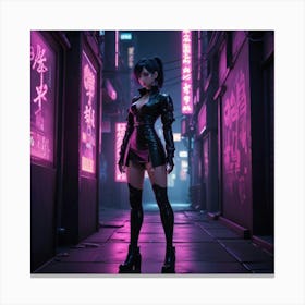 Girl In A Neon City Canvas Print