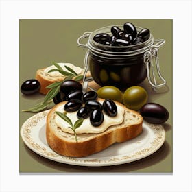 Olives And Bread Canvas Print