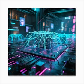 Cyber Interface With Intricate Neural Connections Symbolizing Ai And Human Cognitive Interaction Ne (4) Canvas Print