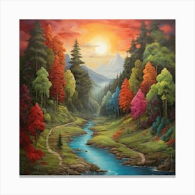 Sunset In The Forest Canvas Print