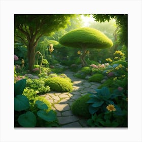 A Lush 3d Green Garden Captured In Pixar Canvas Print
