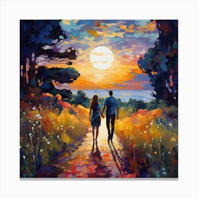 Couple Walking At Sunset Canvas Print