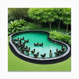 Piscina Con Patitos Negro Canvas Print