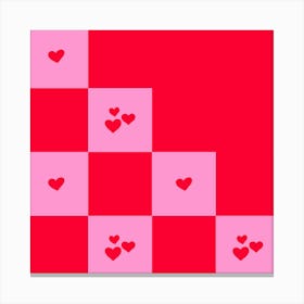 Hearts Broken Grid pink and red Canvas Print