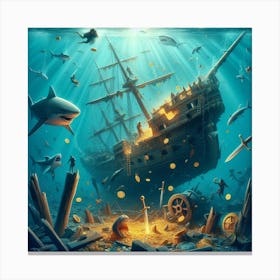 Pirate Ship In The Ocean Canvas Print
