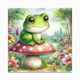 Frog On A Mushroom Canvas Print