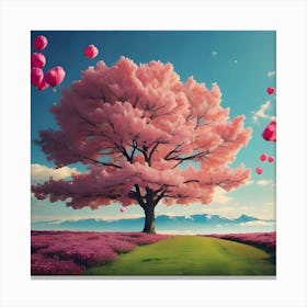 Pink Tree With Balloons Canvas Print