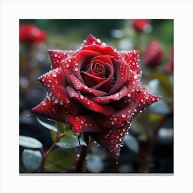 Red rose with water drops. Red rose with drops of dew, drops of water, fresh and beautiful. Canvas Print