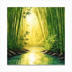 A Stream In A Bamboo Forest At Sun Rise Square Composition 368 Canvas Print