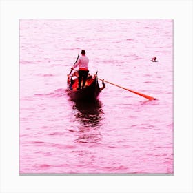 Gondolier And A Bird - photo [hotography square pink river venice venetian travel living room Canvas Print
