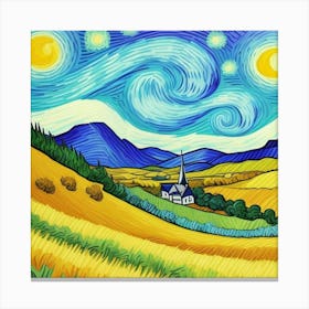 Countryside Charm: A Village Untouched Starry Night Canvas Print