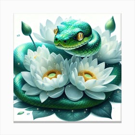 Snake On Lotus Canvas Print