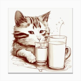 Cat Drinking Milk Canvas Print