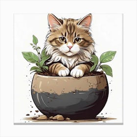 Cat In A Pot 3 Canvas Print