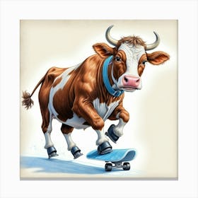 Cow Skateboarding Canvas Print