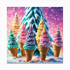 Ice Cream Cones With Christmas Tree Canvas Print