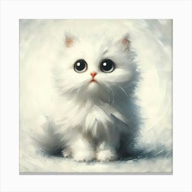 Mysterious Whiskers White Kitten Oil Portrait Canvas Print