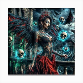 Gothic Girl With Skulls Canvas Print