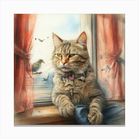 Cat Sitting On The Window Sill Canvas Print