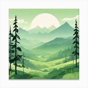 Misty mountains background in green tone 95 Canvas Print