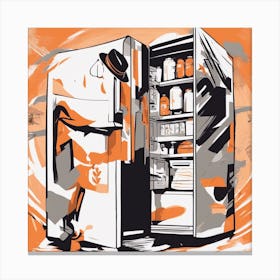 A Silhouette Of A Fridge Wearing A Black Hat And Laying On Her Back On A Orange Screen, In The Style (1) Canvas Print