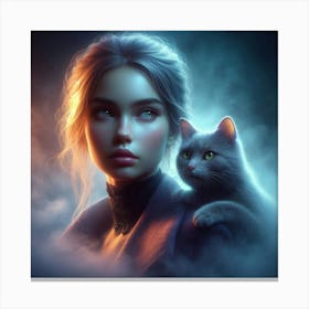 Girl With A Cat Canvas Print