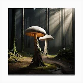 Mushrooms In The Forest, Mushrooms under Sun, Wildlife Landscape, Forest Art, Digital Art Print, Home Decor Canvas Print