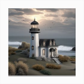 Lighthouse At Dusk Landscape 9 Canvas Print