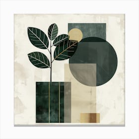 Gilded Foliage: Minimalist Abstraction in Teal and Gold Canvas Print