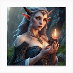 Elf Girl Holding A Candle Canvas Print